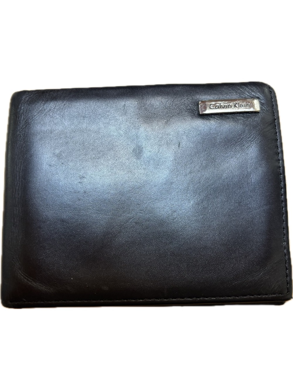 Calvin Klein Black Leather Bifold Wallet with Metal Logo